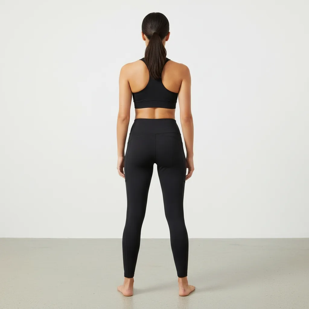 Legging com Bolso Lateral e Cós Afina Cintura Preto Power — modelo de costas