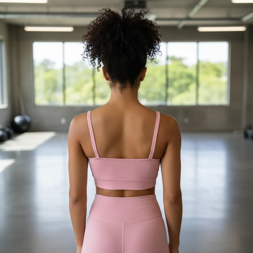 Top Essencial com Bolso Rosa Boost — modelo de costas